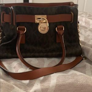 Brown and gold leather MK purse